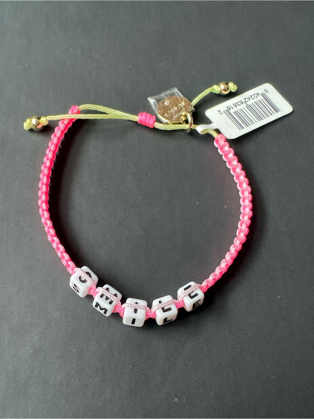 Little Words Project SMILE Adjustable Pink Bracelet NWT